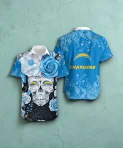 Los Angeles Chargers Skull NFL Gift For Fan Hawaiian Graphic Print Shirt, Los Angeles Chargers Fan Shirt