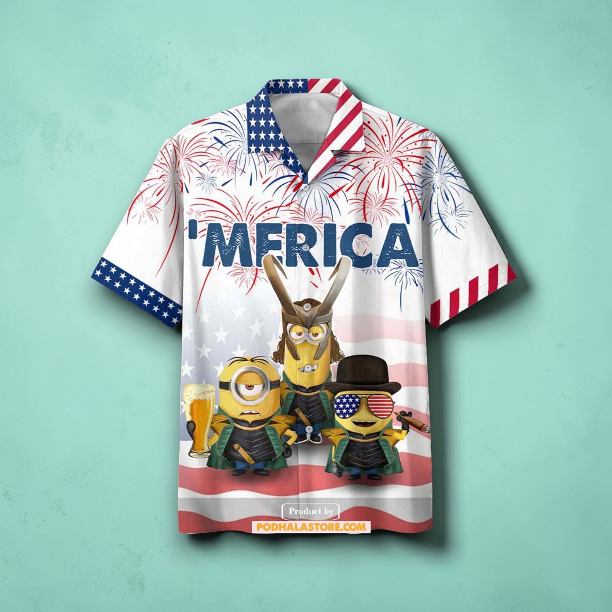 Minions Cosplay Minions America White Funn Funny Hawaiian Shirt Minions Cosplay Minions America White Funn Funny Hawaiian Shirt