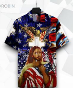 Patriot 4th Of July God Cross American Flag Eagle Funny Hawaiian Shirt