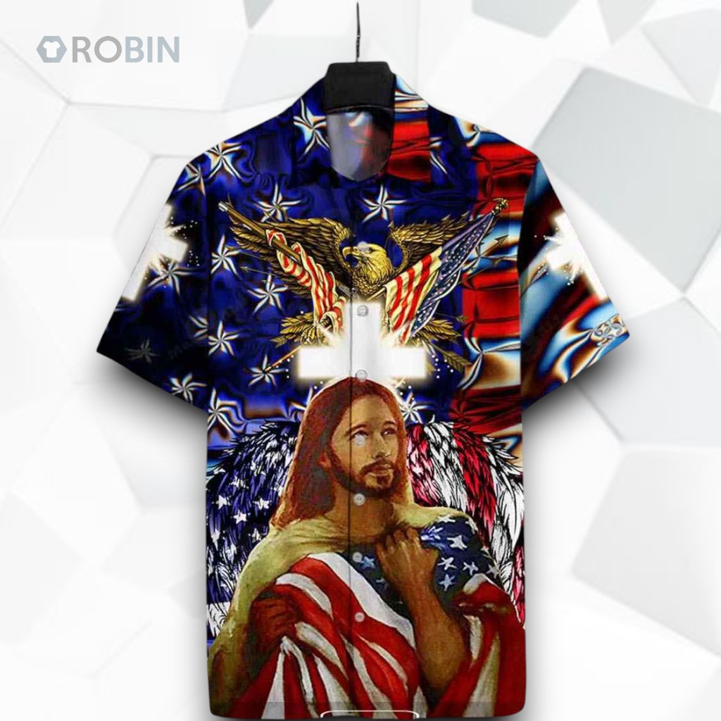 Patriot 4th Of July God Cross American Flag Eagle Funny Hawaiian Shirt Patriot 4th Of July God Cross American Flag Eagle Funny Hawaiian Shirt
