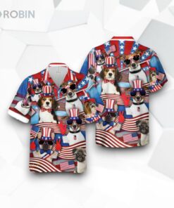 Patriotic Dogs Vintage America Flag Dog Dad Mom Independence Day Hawaiian Shirt