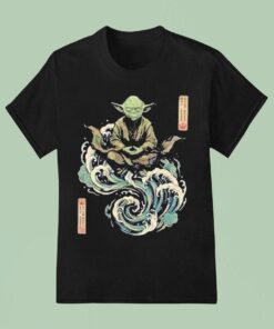 Star Wars Day 2026 May 4 Master Yoda Meditation Japanese Ukiyo-e Ocean Wave Shirt