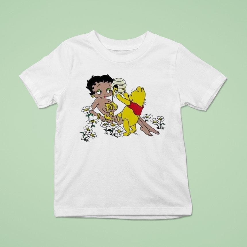 Winnie-the-pooh Pouring Honey On Betty Boop Shirt Winnie-the-pooh Pouring Honey On Betty Boop Shirt