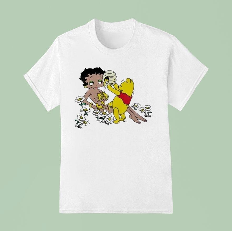 Winnie-the-pooh Pouring Honey On Betty Boop Shirt Winnie-the-pooh Pouring Honey On Betty Boop Shirt