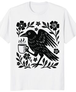 Boho Crow Shirt – Vintage Floral Style _ Bird Coffee Lover