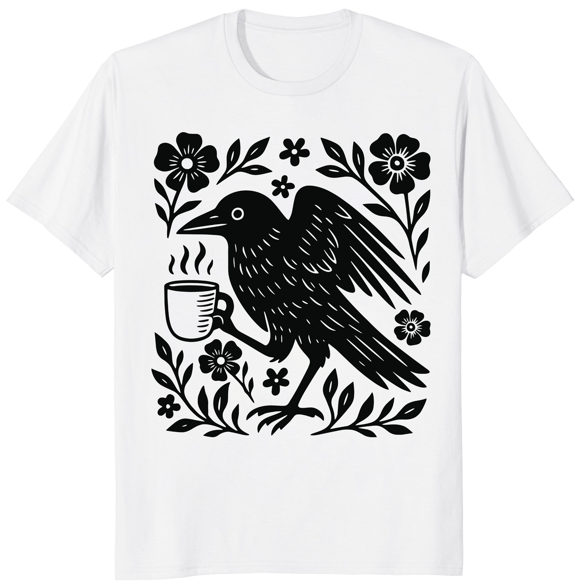 Boho Crow Shirt – Vintage Floral Style _ Bird Coffee Lover Boho Crow Shirt – Vintage Floral Style _ Bird Coffee Lover