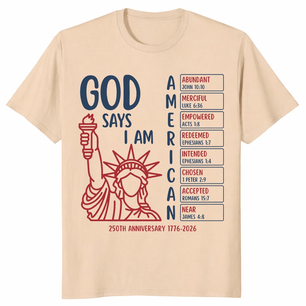 God Says I Am American Shirt – 250th Anniversary Christian Tee God Says I Am American Shirt – 250th Anniversary Christian Tee