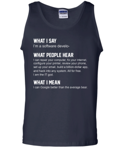 Developer Funny shirts - what people hear when i say i'm a software developer shirt