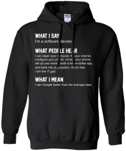 Developer Funny shirts - what people hear when i say i'm a software developer shirt