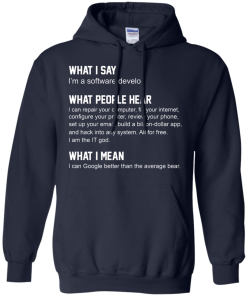 Developer Funny shirts - what people hear when i say i'm a software developer shirt