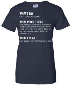 Developer Funny shirts - what people hear when i say i'm a software developer shirt