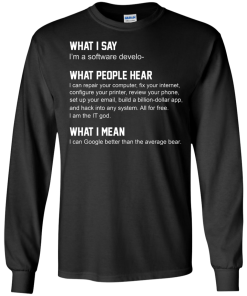 Developer Funny shirts - what people hear when i say i'm a software developer shirt
