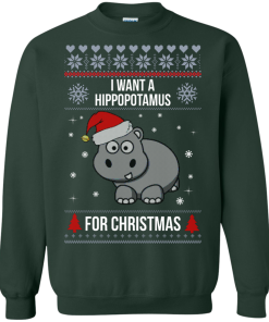 Hippopotamus Christmas Sweater - I Want A Hippopotamus  For Christmas