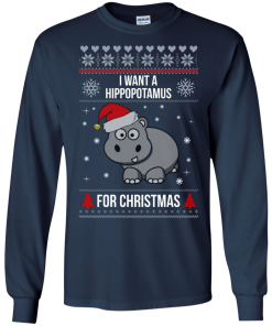 Hippopotamus Christmas Sweater - I Want A Hippopotamus  For Christmas