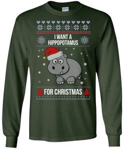 Hippopotamus Christmas Sweater - I Want A Hippopotamus  For Christmas