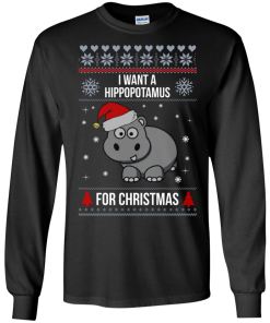 Hippopotamus Christmas Sweater - I Want A Hippopotamus  For Christmas
