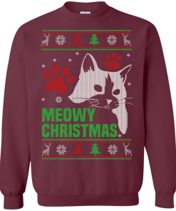Meowy Christmas Sweater, T-Shirt - Cat Lovers Christmas Gift