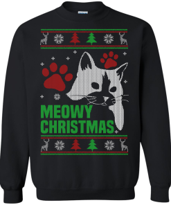 Meowy Christmas Sweater, T-Shirt - Cat Lovers Christmas Gift
