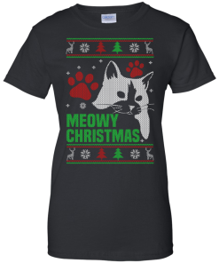 Meowy Christmas Sweater, T-Shirt - Cat Lovers Christmas Gift
