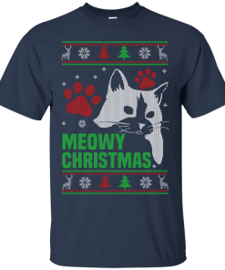 Meowy Christmas Sweater, T-Shirt - Cat Lovers Christmas Gift