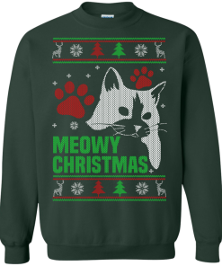 Meowy Christmas Sweater, T-Shirt - Cat Lovers Christmas Gift