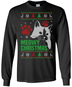 Meowy Christmas Sweater, T-Shirt - Cat Lovers Christmas Gift