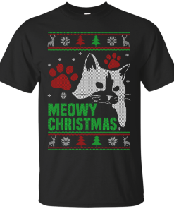 Meowy Christmas Sweater, T-Shirt - Cat Lovers Christmas Gift
