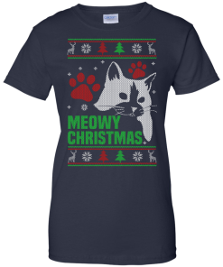 Meowy Christmas Sweater, T-Shirt - Cat Lovers Christmas Gift