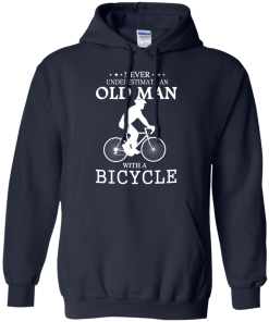 Cycling T shirt: Never underestimate an old man with a bicycle