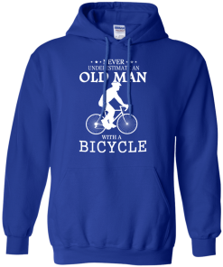 Cycling T shirt: Never underestimate an old man with a bicycle